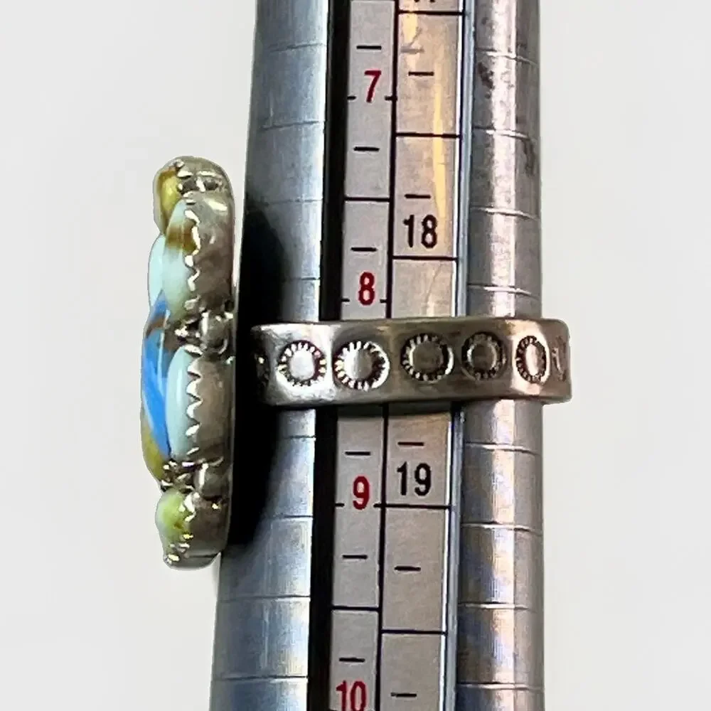 Southwestern Sterling Silver Mixed Turquoise Cluster Statement Ring Adjust Size
